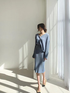 Gran oferta, moda coreana, ropa de invierno, suéter, traje, faldas largas torcidas, conjunto de suéter informal para mujer, conjuntos de dos piezas - Product Image 5