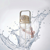 Bouteille d'eau portable pour PC avec couvercle rabattable anti-fuite et sangle de transport, gourde de sport en plastique transparent