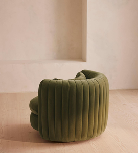Fauteuil d'appoint pivotant de luxe en velours vert tendance avec cadre en bois pour hôtel - Product Image 4
