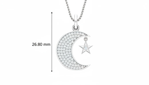 Pendentif rond en diamant de qualité supérieure, lune et étoile, fabriqué avec des diamants naturels en or, bijoux fins conçus pour le glamour du soir - Product Image 2