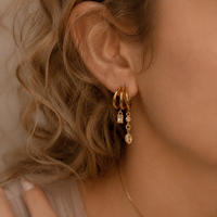 Großhandel Multi-Loop C-Form Hängeohrringe 18K Gold PVD Edelstahl Zirkon Stern Kette Quaste Damen Mode-Ohrringe