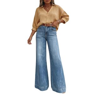 Jean taille haute évasé pour femme - Pantalon palazzo en denim extensible - Tendance - Product Image 2