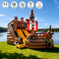 Toboggan Gonflable Double Voie à Texture Bois, Château Gonflable PVC avec Drapeau Tête de Mort et Voile pour Usage Commercial