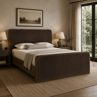 Cadre de lit moderne de luxe en velours marron avec base en bois pour projets hôteliers et villas - Fabricant OEM/ODM