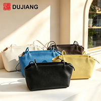 Tas Selempang Kulit Asli DUJIANG Warna Solid, Tas Tangan Santai Modis, Kapasitas Besar Model 8956