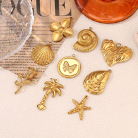 Étanche cocotier Rose étoile de mer conque sirène queue breloques en acier inoxydable vie marine pendentifs pour la fabrication de bijoux à bricoler soi-même