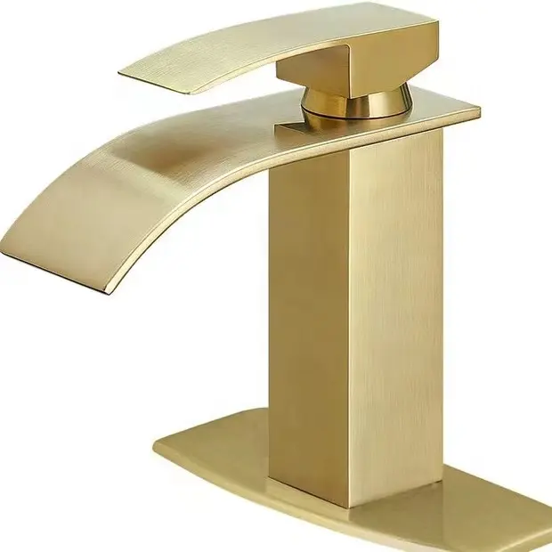 JX-1061 gebürstetes Gold becken Wasserfall Auslauf Heiß-und Kaltwasser mischer Wasserhahn Badezimmer Waschbecken Wasserhahn