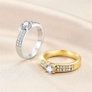 <b>Gold</b> Stainless Steel Plated Couple <b>Rings</b> for Lovers Wedding Bands Men's Women's <b>Rings</b> Zircon Ladies <b>Set</b> <b>Ring</b> Jewelry Valentine's - Product Image 2