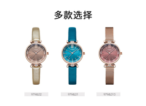 นาฬิกาข้อมือสายหนังหน้าปัดประดับอัญมณีขนาดเล็กสำหรับผู้หญิง - Product Image 5