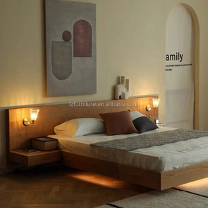 Inexpensive Hotel <b>Bed</b> King Size Solid Wood <b>Platform</b> <b>Bed</b> <b>Frame</b> with Integrated Headboard & Nightstands For 3 Star Hotel Bedroom - Product Image 5