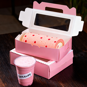 Carton personnalisé recyclé rose Boîte à gâteau suisse en rouleau Boîte d'emballage coulissante pour dessert au four - Product Image 3