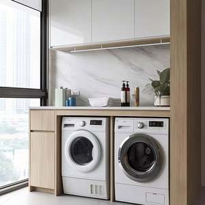 Meuble évier de buanderie en acier inoxydable pour balcon avec machine à laver Meuble de salon moderne pour balcon - Product Image 2