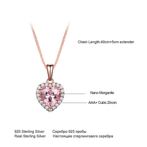 Collana pendente con cuore rosa in argento 925 Sterling placcato oro rosa alla moda