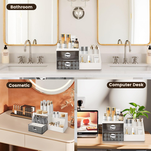 Luxury Double Multifunction Desktop Office Organizer Storage <b>Box</b> Cosmetics <b>Makeup</b> Brushes Powder Puff Face Cream School Home - Product Image 5
