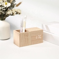 Nouveauté bureau bureau stylo support table porte-stylo en bois led réveil numérique température
