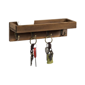 Mygift <span class=keywords><strong>10</strong></span> inch màu nâu sẫm gỗ nổi tường kệ với 4 kim loại móc chìa khóa cho phòng tắm lối vào lưu trữ giá - Product Image 1