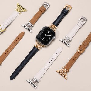 Bracelet de montre en cuir véritable avec boucle en métal en forme de D, pour Apple Watch, nouvelle collection, disponible en stock, pour femmes, bracelet iWatch tendance. - Product Image 6