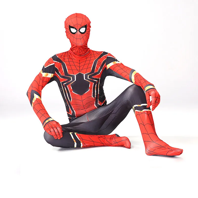 Örümcek adam Cosplay kostüm Bodysuit Zentai cadılar bayramı demir örümcek adam Peter Parker süper kahraman tulum seti çocuklar için yetişkin