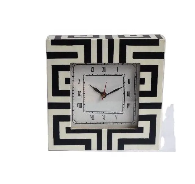 Reloj de mesa con diseño de mosaico en blanco y negro, decoración del hogar, también disponible
