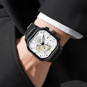 Square large dial men's watch, elegant leather strap quartz watch, business casual <b>wristwatch</b> - Product Image 2