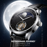 Montre mécanique automatique à tourbillon avec logo personnalisé, 40 mm, acier 316L, saphir, 5 ATM, calendrier rétrograde, cadran lunaire, montre-bracelet OEM