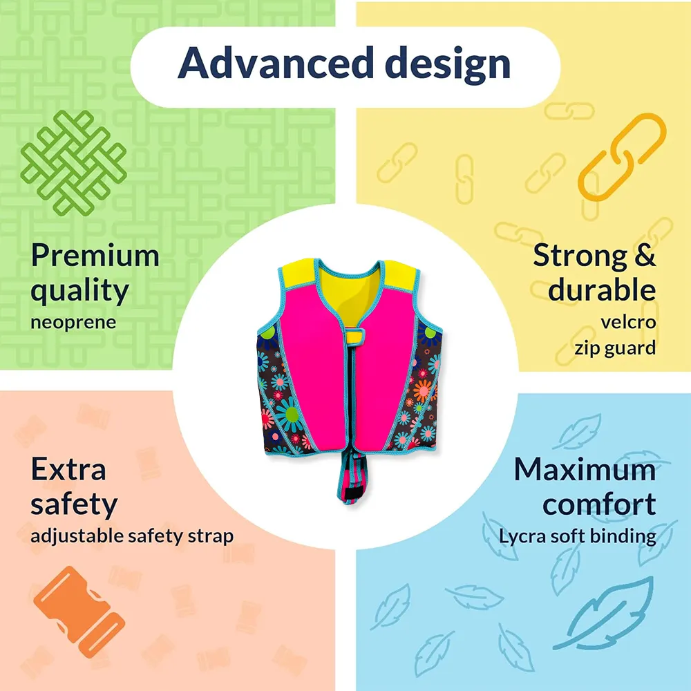 Premium Neoprene Swim Vest for Kids with Adjustable Safety Strap - Baby Life Jacket Floating Swimsuit Life Jacket