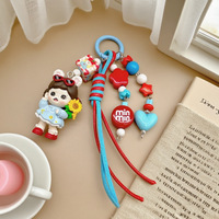 Breloques Mengli en perles acryliques colorées faites à la main, figurines miniatures, cadeau pour filles, sangle de téléphone personnalisée, porte-clés perlé DIY Kawaii