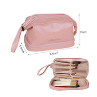 Sac de voyage multifonctionnel à double couche en PU, grande capacité, organiseur de maquillage portable pour femmes, utilisation en extérieur