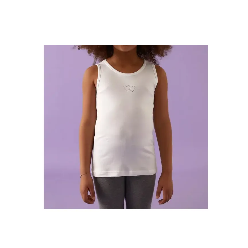 Diseño en Italia de primera calidad marca italiana 100% algodón tachuelas niñas camiseta sin mangas para exportación al por mayor