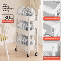 Chariot de rangement métallique à étagères rotatives, étagère de placard moderne à trois niveaux, support de rangement pliable en acier au carbone avec roulettes