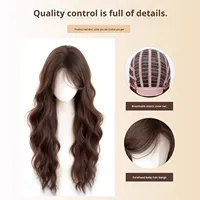 Perruque complète pour femme, réaliste, bonnet petit format, naturelle, ondulée, effet 'water wave', 'egg roll', longue et bouclée, avec dentelle élastique, résistante à la chaleur