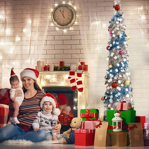 Sapin de Noël en forme de <span class=keywords><strong>crayon</strong></span> <span class=keywords><strong>bleu</strong></span> et argenté de 1,5 m avec paillettes et décorations - Product Image 2