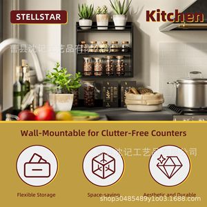 <b>Spice</b> Rack With Glass <b>Jars</b> Wooden Lids Multi Tiered Kitchen Countertop Wall Shelf Airtight Condiment Organizer - Product Image 5