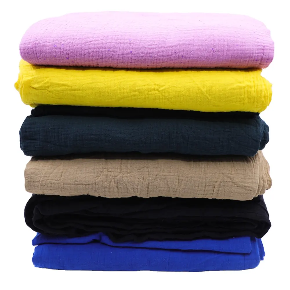 قماش شاش قطني مزدوج مجعد بنسبة 100% للبيع بالجملة من المصنع مع العديد من الألوان في المخزن.