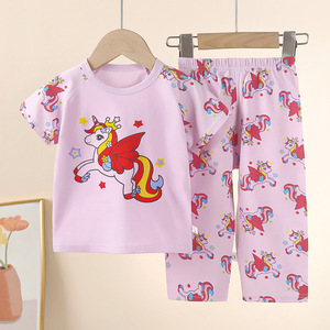 Vente en gros de vêtements pour bébés 100% coton, ensembles de 2 pièces, t-shirt à manches courtes et pantalon long, pyjamas d'été doux pour enfants avec motif de dessin animé - Product Image 1
