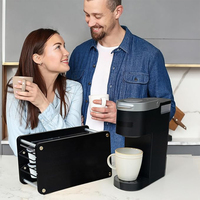 Rak Penyimpanan Kapsul Kopi K-Cup 2 Tingkat dari Kayu dan Logam dengan Laci Geser untuk Meja Dapur