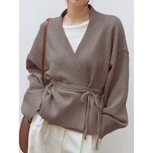 เสื้อคาร์ดิแกนผูกด้านหน้า สีแอพริคอต เสื้อถักสำหรับผู้หญิง - Product Image 5