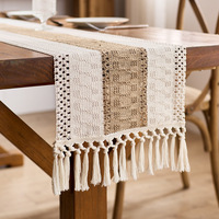 Chemin de table/nappe en coton style nordique, patchwork multicolore, rayé, noué, découpé, à franges, long, décoratif pour tables