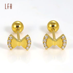 Pendientes de Botón con Lazo Bonitos y Modernos, Joyería de Oro Real al por Mayor, Oro Real de 18K AU750 - Product Image 6