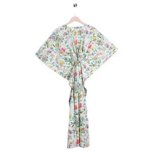 Vestido Kaftán de Algodón con Estampado Floral, Estilo Moderno, Talla Única, para Usar como Ropa de Dormir o Salir, Kaftán Indio, Vestido Maxi - Product Image 5