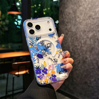 Coque de téléphone antichoc magnétique en TPU souple et PC rigide, ultra-transparente, avec motif floral, pour iPhone 12 13 14 15 16 17 18 Pro Max (vente en gros)