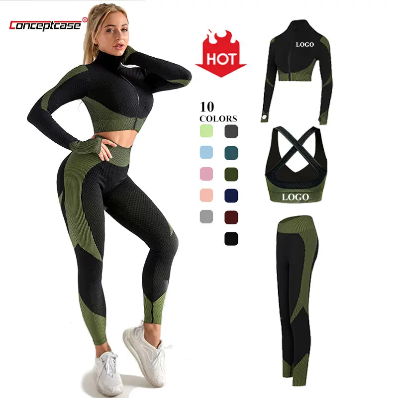 2021 Wholesale Custom Long Sleeve Yoga Fitness Suit Sport Plus size Womens Wear Running Seamless Fashion Casual Yoga Pant Suit