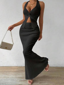 Elegante vestido de mujer de moda sin tirantes sin mangas ahuecado giro sexy hip WRAP vestido de mujer - Product Image 3