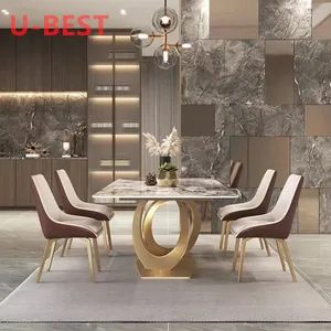 Light Luxury Golden Stainless Steel Hong Kong Style Dining Table And Chair Simple Modern Fashion Hotel Banquet Hall Home Desk