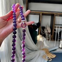 Grand collier de perles en améthyste naturelle de 12 mm, simple rangée, 50 cm de long, élégant et tendance, chaîne de pull pour femme