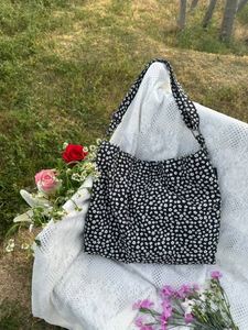 Sac de shopping en toile de coton grande capacité, sac à bandoulière rétro à motif floral, sac à main en calicot portable de haute qualité - Product Image 3