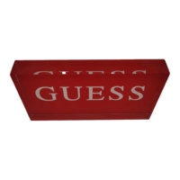 Blocs publicitaires personnalisés en acrylique rouge avec logo de marque DNY et lettres blanches, fabriqués à Guangdong