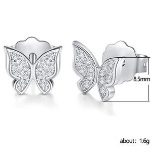 Orecchini a Perno a Forma di Farfalla in Argento 925 con Cristalli e Strass, per Uso Quotidiano Femminile, Micro Incastonatura con Taglio Brillante Rotondo - Product Image 4