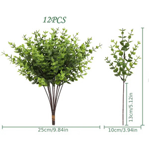 Planta Artificial de Eucalipto Simulada, Decoración Verde para el Hogar, Bodas, Uso en Exteriores, Hojas Dobles Verdes de Plástico, Estilo de 8 Mallas - Product Image 4