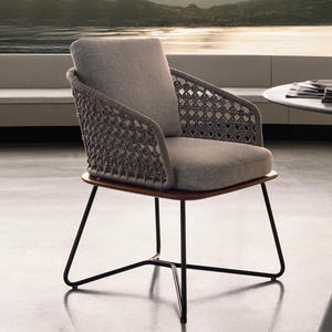 Modern Outdoor Dining Chair and Table with Rope Weaving Backrest, Soft Cushioned Seat, Metal Frame <strong>Patio</strong> Chair with Table - Product Image 5